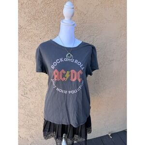 Lucky Brand AC/DC Women's Shirt Size Large Gray Short Sleeve